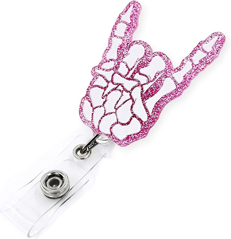 LEBEIGHT Funny Skeleton Hand Badge Reel Retractable for Nurse Nursing RN CNA Doctor & Medical Worker | Halloween Radiology X-ray Tech ID Name Badge Holder with Alligator Clip & 24” Durable Nylon Cord | Acrylic - Image 1